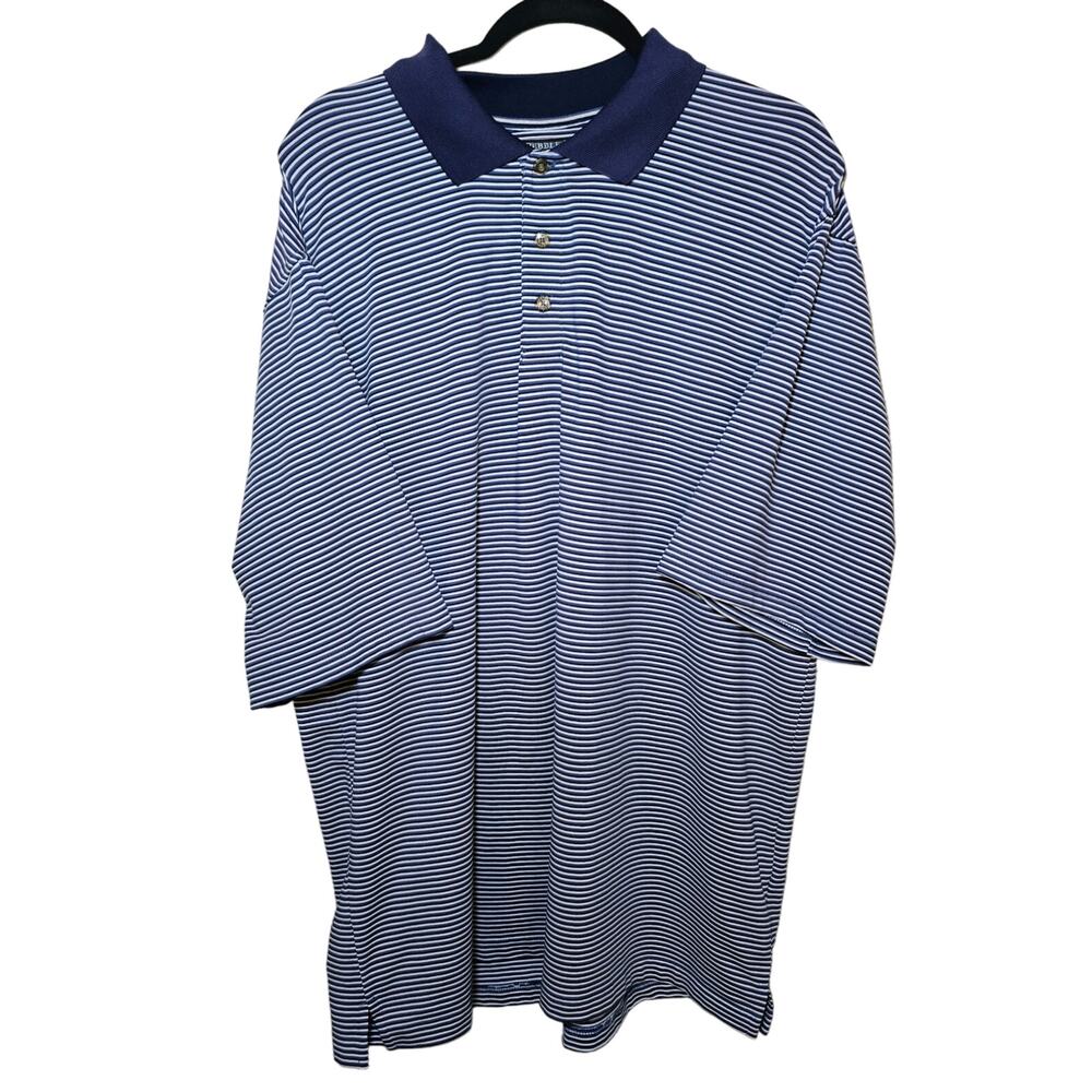 Pebble Beach Performance Golf Golfing Striped Blue White Polo Shirt Mens XL EUC